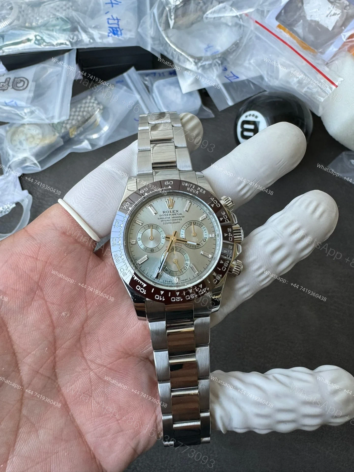 View 9 of Rolex Daytona M116506-0002 Ice Blue Dial 1:1 Replica Watch – Platinum Tone Super Clone 4130