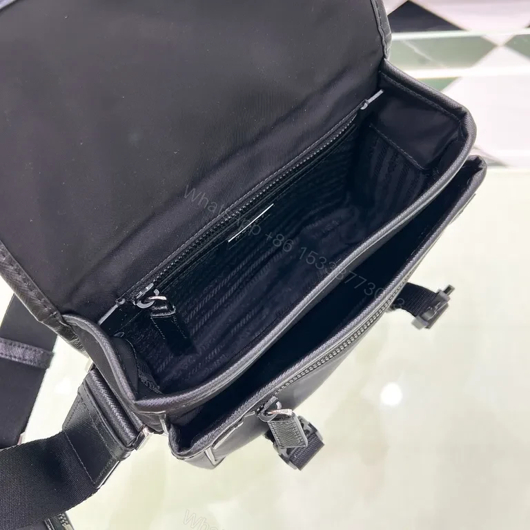 View 8 of Black Nylon Compact Messenger with Prada Logoâ€”Premium Designer Style