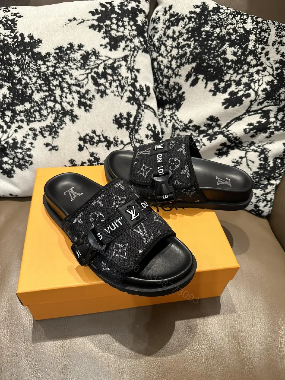 View 2 of Bold Monochrome Slides with Iconic LV Detailing