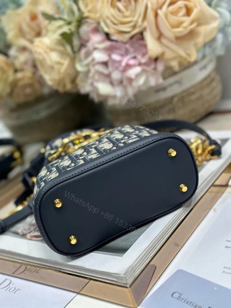 View 7 of Black Leather Monogram Mini Bag: Gold Hardware, Structured, Compact