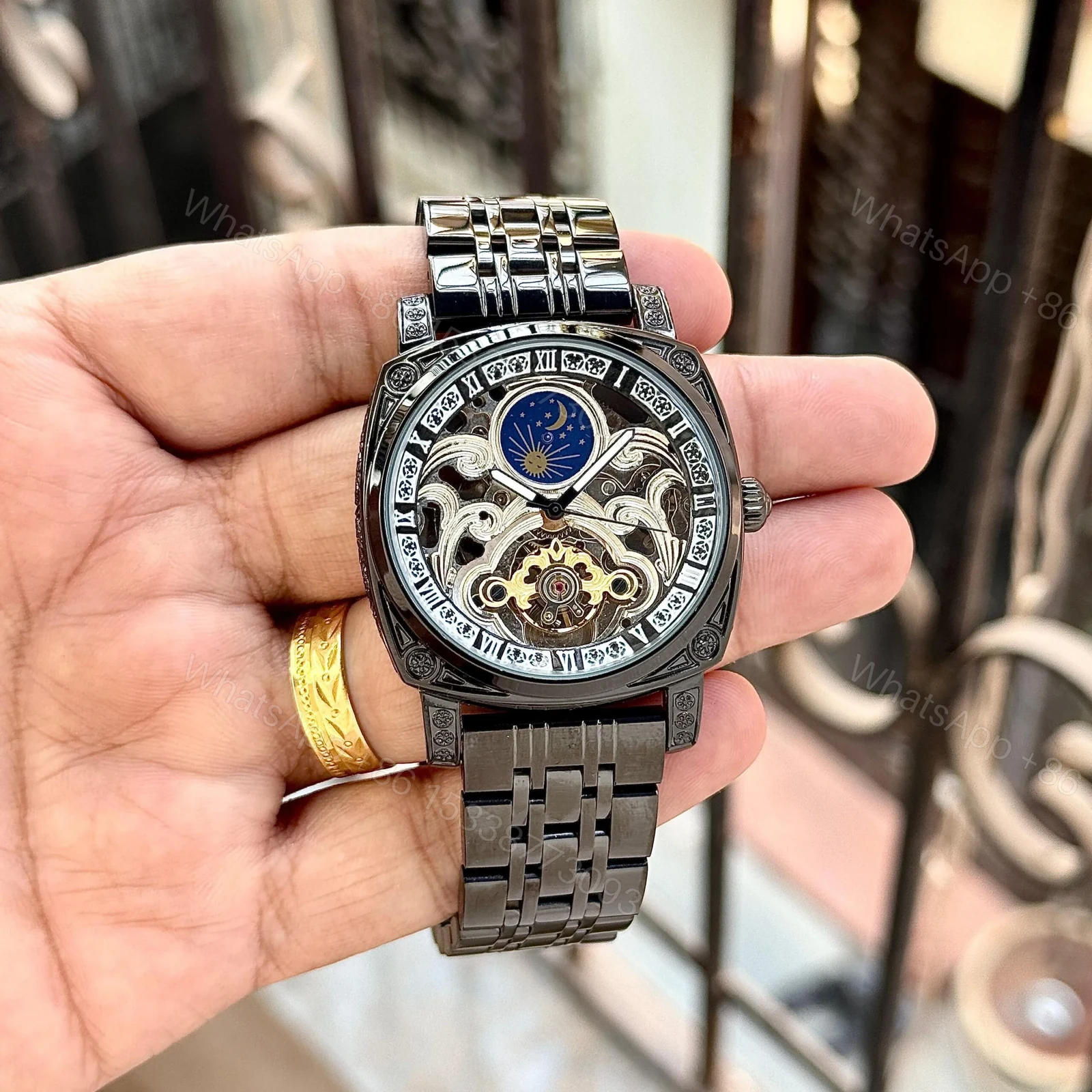 View 2 of Patek Philippe Skeleton Open Heart Automatic ( Silver Black /Golden )🖤