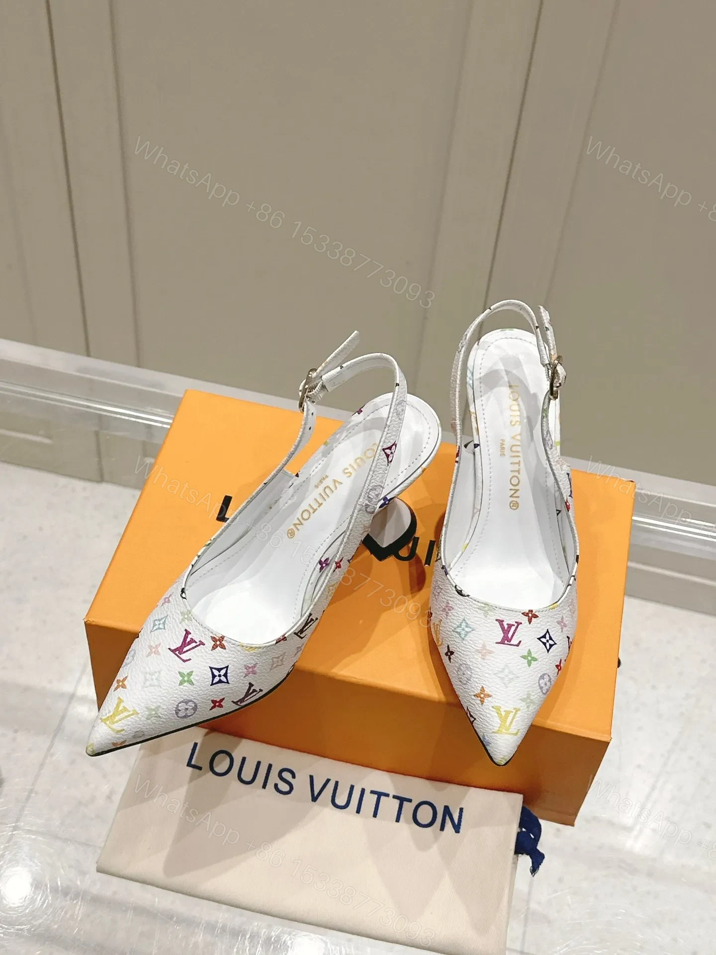 View 5 of LV Women White Leather Multicolor Logo Heels