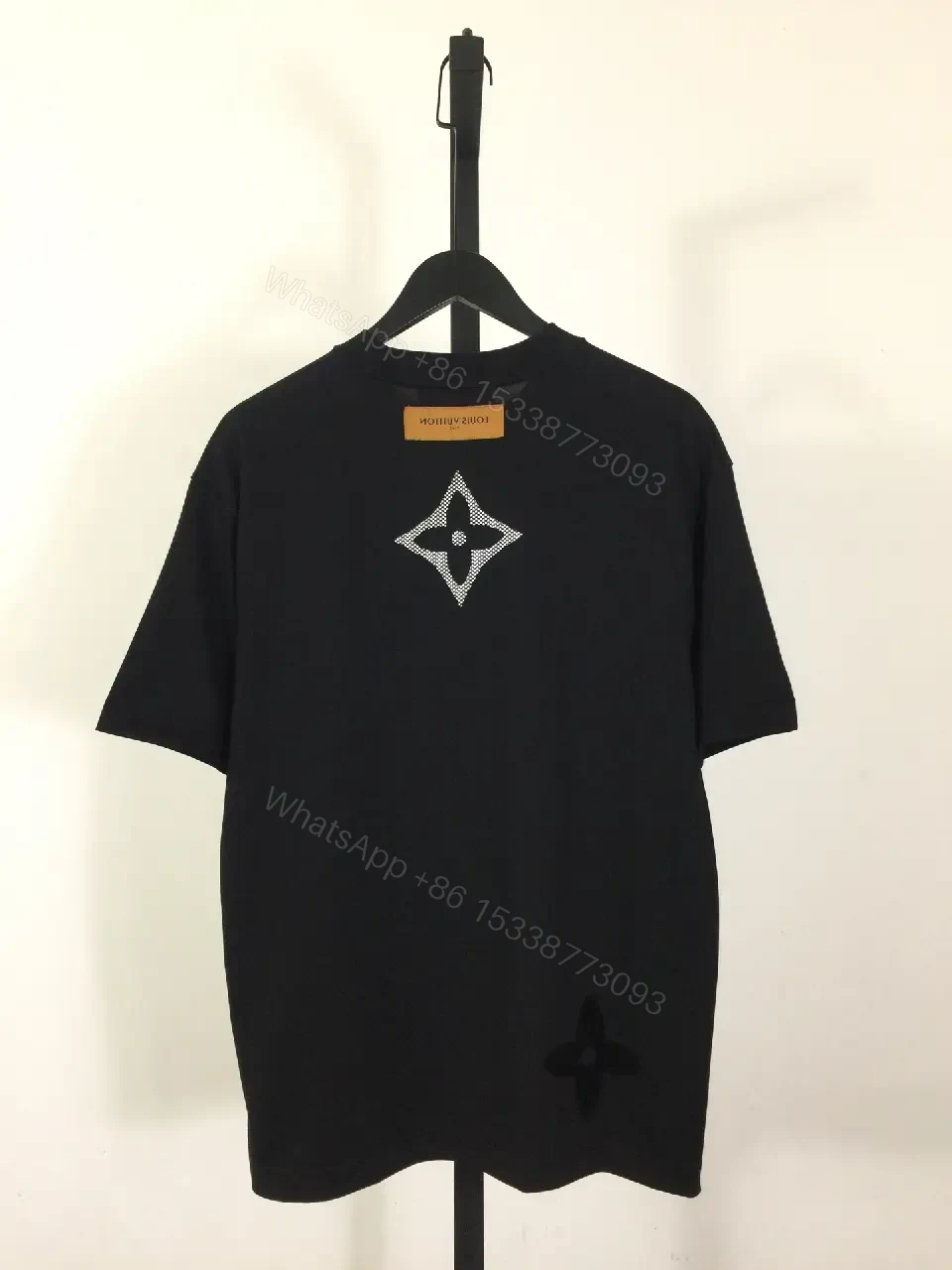 View 3 of Oversized Black Graphic Tee with LV-Inspired Monograms and Detail
