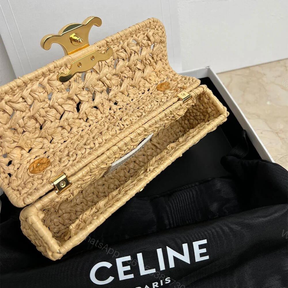 View 8 of CELINE CHAIN SHOULDER BAG CLAUDE IN RAFFIA EFFECT TEXTILE