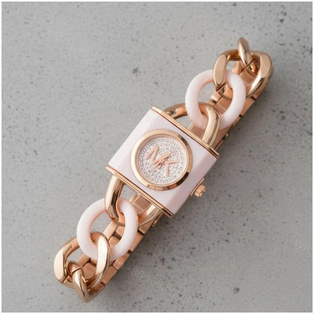 First Copy Michael Kors Chain Link Rose Gold White Women’s Analog Watch — view 1