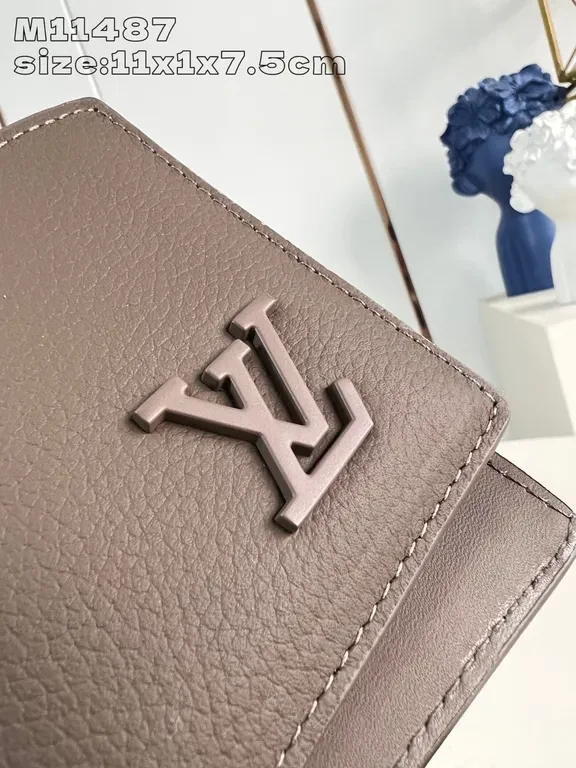 View 2 of Brown Leather Compact LV Wallet: Discreet Luxury, Slim Card Holder