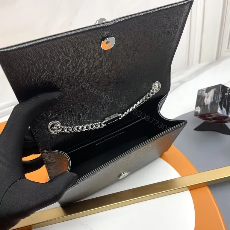View 2 of Chic Black Pebble Leather Crossbody Clutch with YSL Hardware