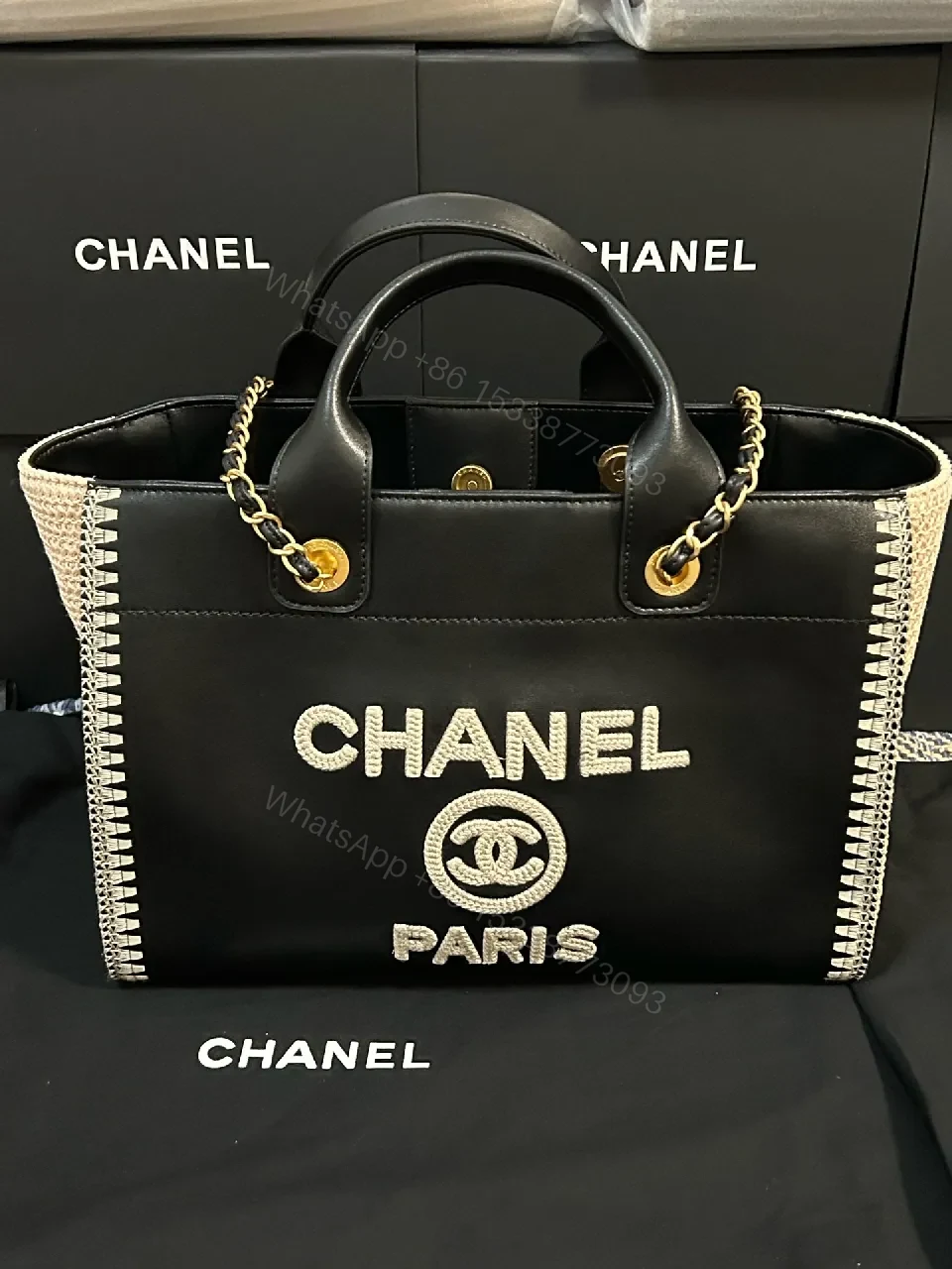 View 3 of [Black] + [Leather] + [Chic] + [Textured Accents] + [Tote]