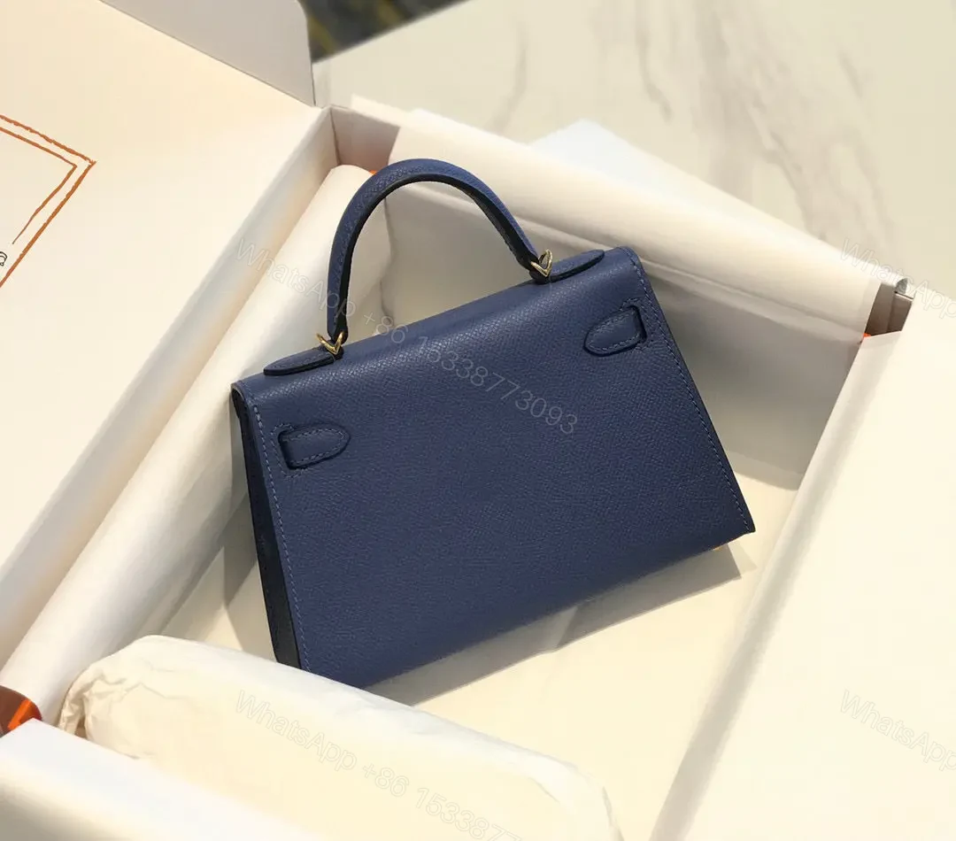 View 4 of HN Mini Kelly Blue with gold-tone hardware