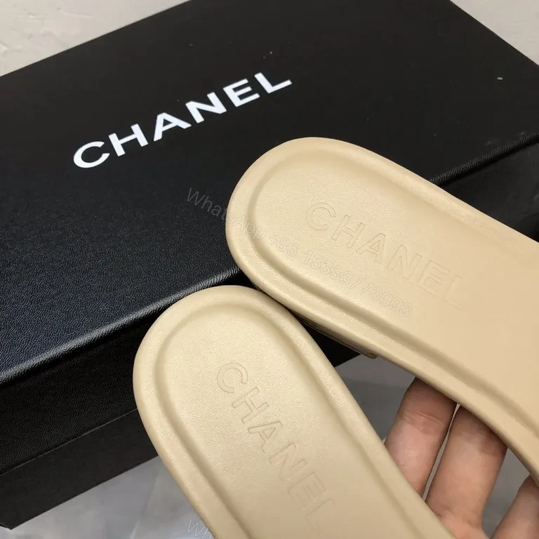 View 3 of Chic Beige Slip-On Sandals: Logo & Comfort Luxury Sandals
