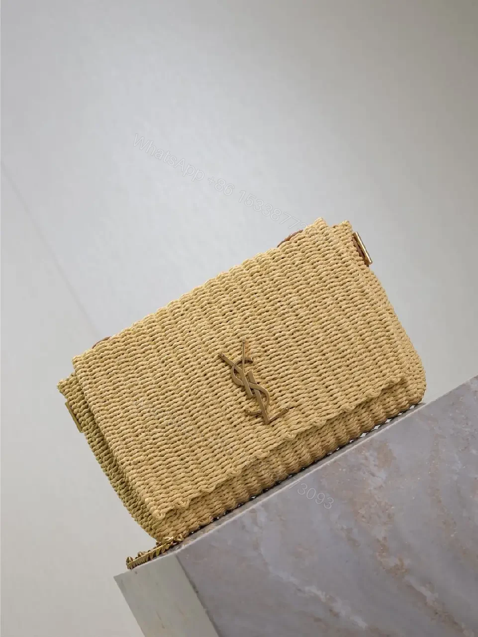 View 3 of Natural Straw Clutch with Signature Hardware, Fold-Over Accent + Compact