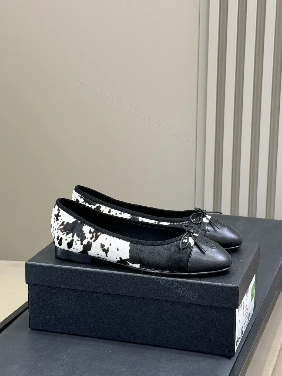 View 4 of Dalmatian-Print Leather Ballet Flats, Chanel-Inspired Style, Comfort