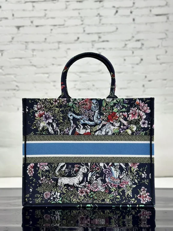 View 9 of Vibrant Floral Canvas Tote with Signature Banding - Dior Luxury Carryall