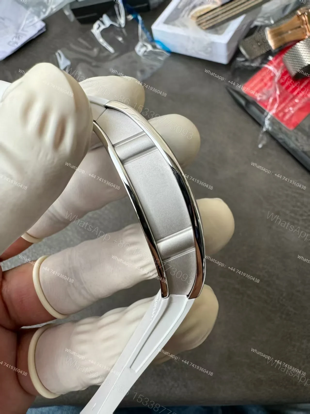 View 9 of Super Clone Richard Mille RM 07 Full Diamond 1:1 Replica Watch with White Rubber Strap