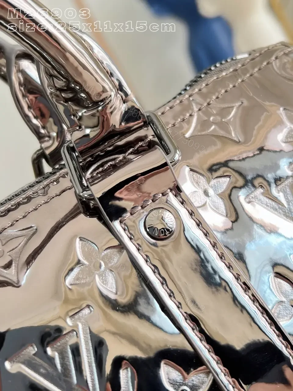 View 6 of Compact Metallic Satchel: Monogram-Texture Carryall