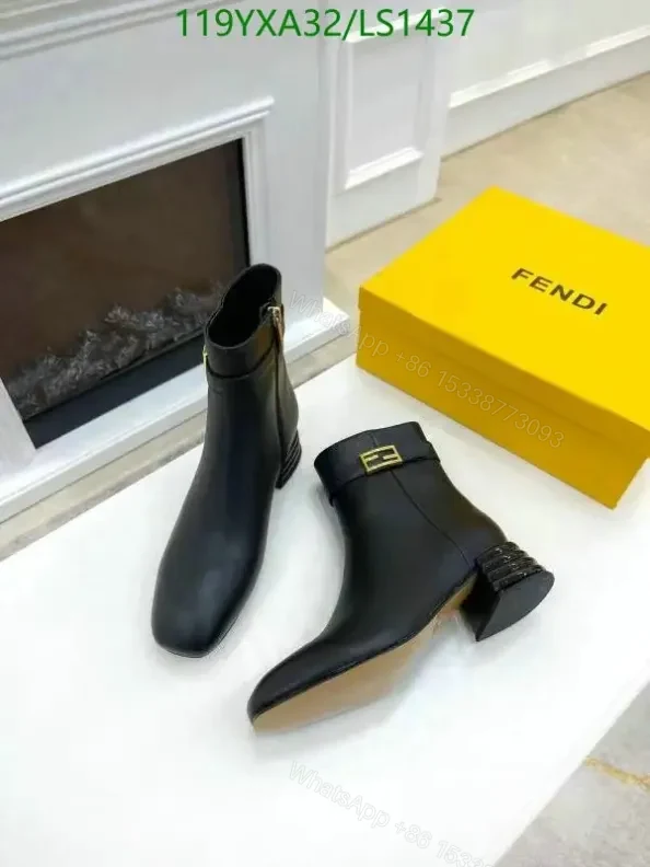 View 2 of Fendi Black Leather Ankle Boots with FF Buckle