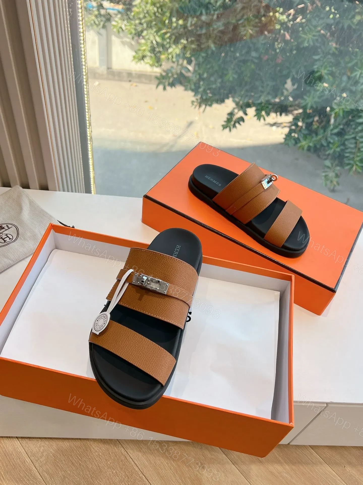 View 4 of Hermes Women Brown Leather Straps Sandals