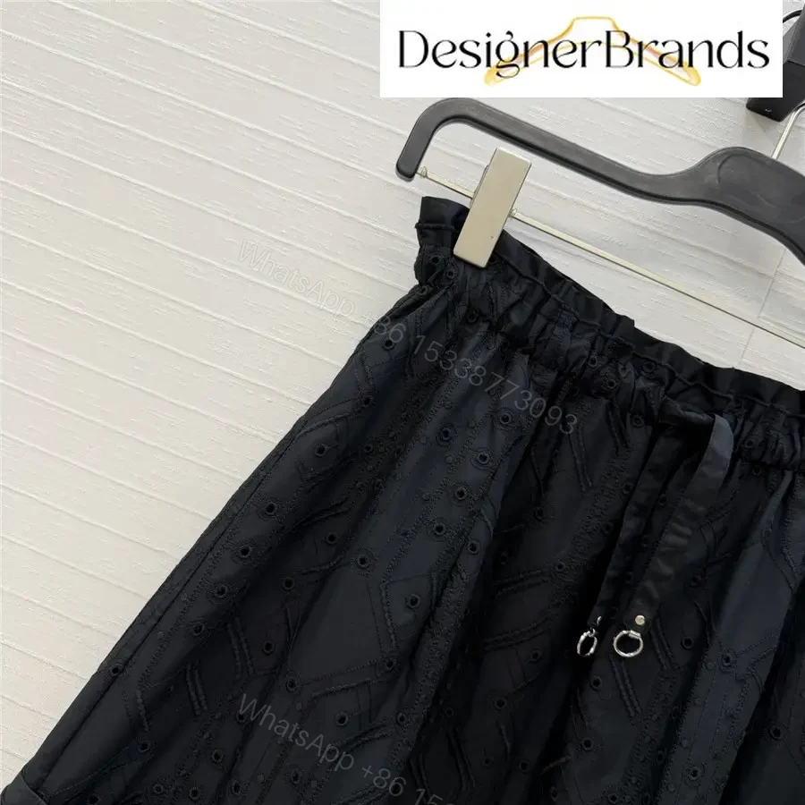View 3 of Hermes Black English Embroidery Skirt