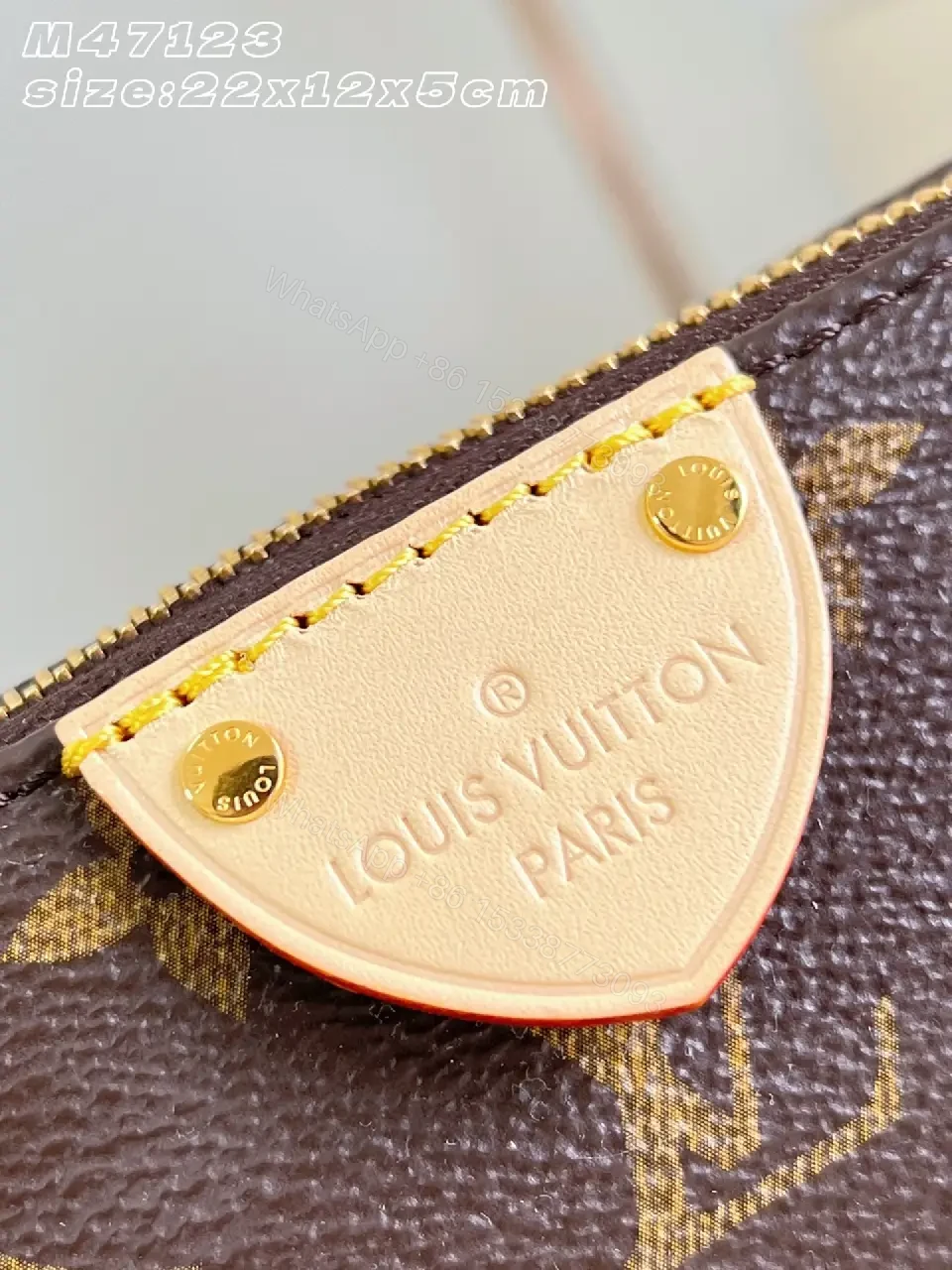 View 4 of Dark Brown LV Monogram Leather Clutch with Red Piping