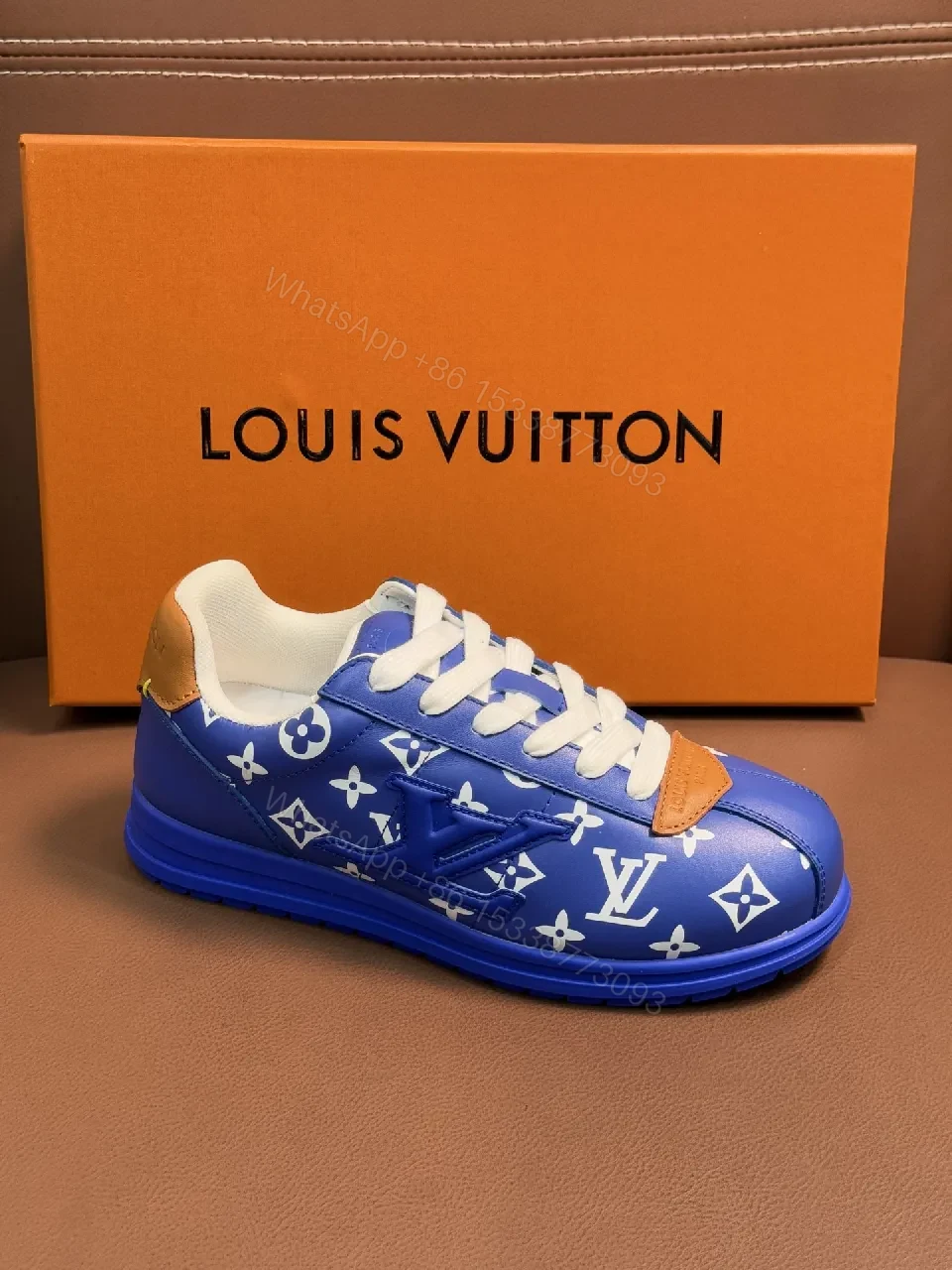 View 7 of Blue Leather LV Monogram Sneaker: Casual to Luxe Comfort