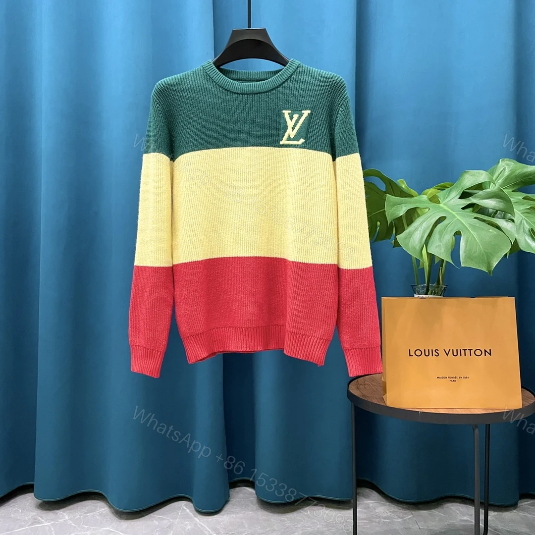 LV 原單彩條毛衣 綠黃紅三色拼接款 簡約撞色風格版型舒適 — view 1
