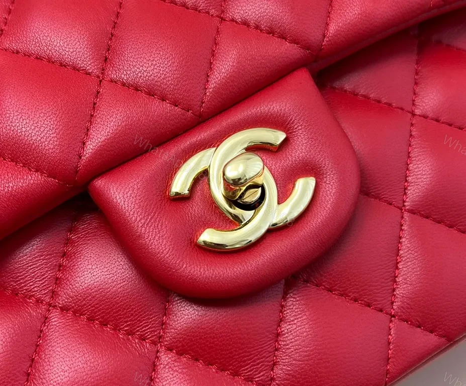 View 4 of Red Quilted Luxe Shoulder Bag with Gold Hardware