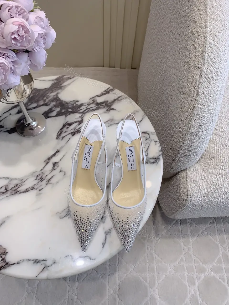 View 10 of Crystal-Embellished Pointed-Toe Slingbacks - Elegant Glam Heels