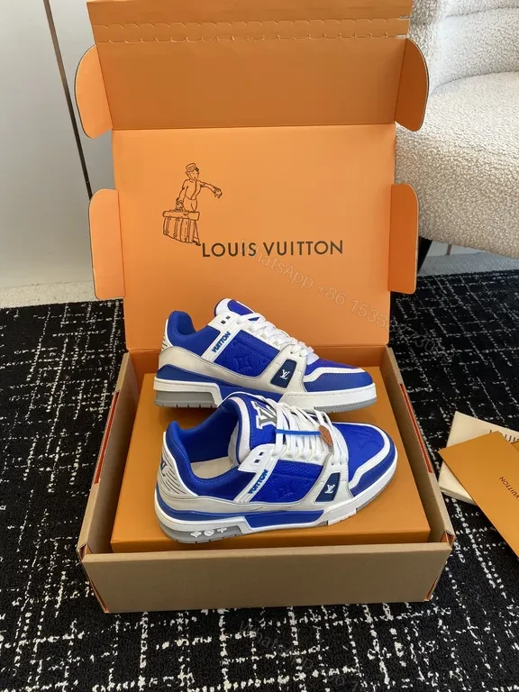 View 8 of Blue & White LV-Inspired High-Top Sneakers: Premium Comfort/Everyday Luxury