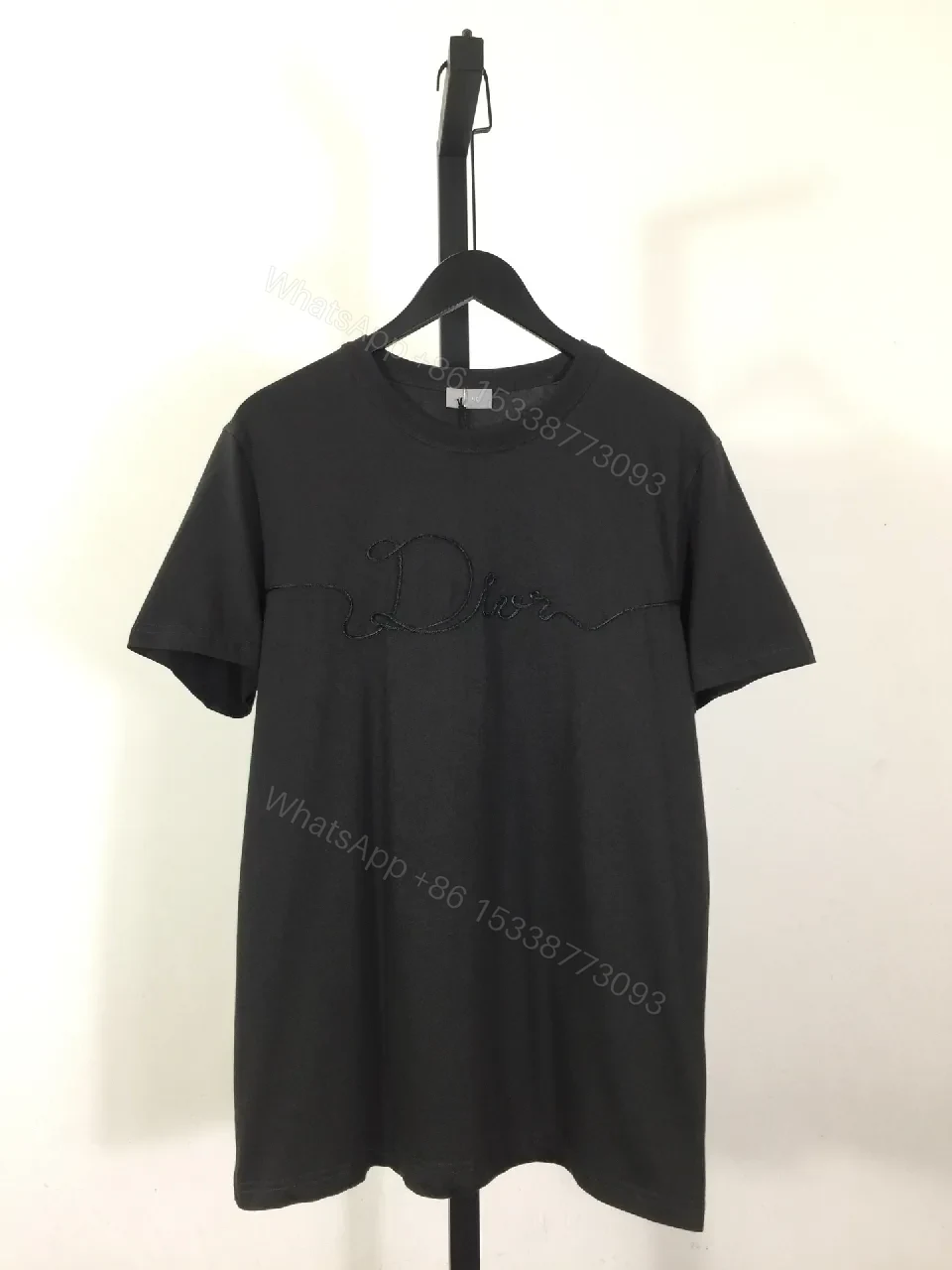 Charcoal Black Cotton Blend Tee Dress with Subtle Embroidery — view 1