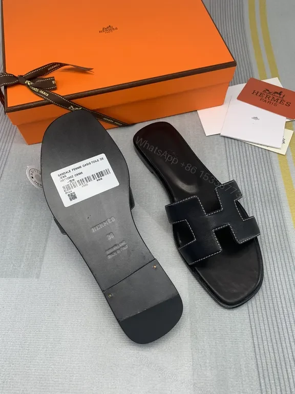 View 5 of HermÃ ̈s Oran Sandals Black Calfskin â€“ Minimalist H-Strap Luxury
