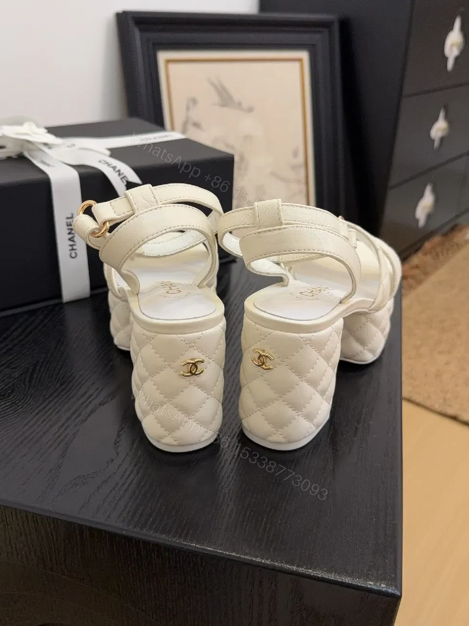 View 8 of Quilted Platform Sandals – Ivory, Gold Hardware, Comfortable Elevation