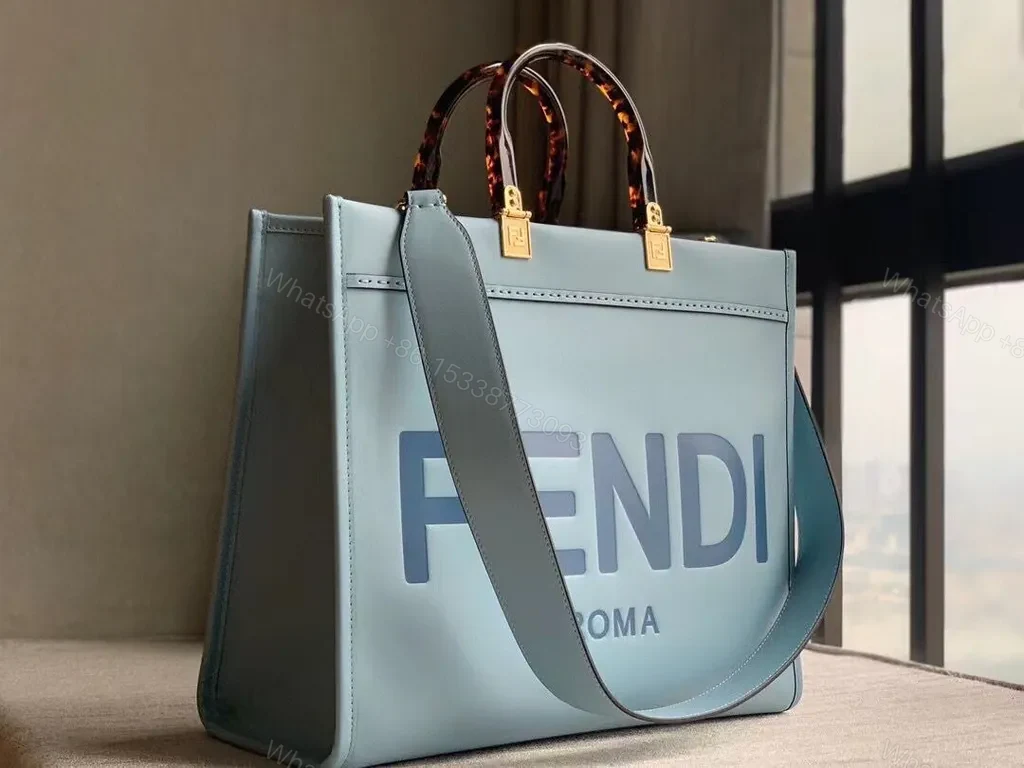 View 5 of Pastel-Blue FENDI-Inspired Structured Tote: Logo Lux Tote, 1-of-a-kind
