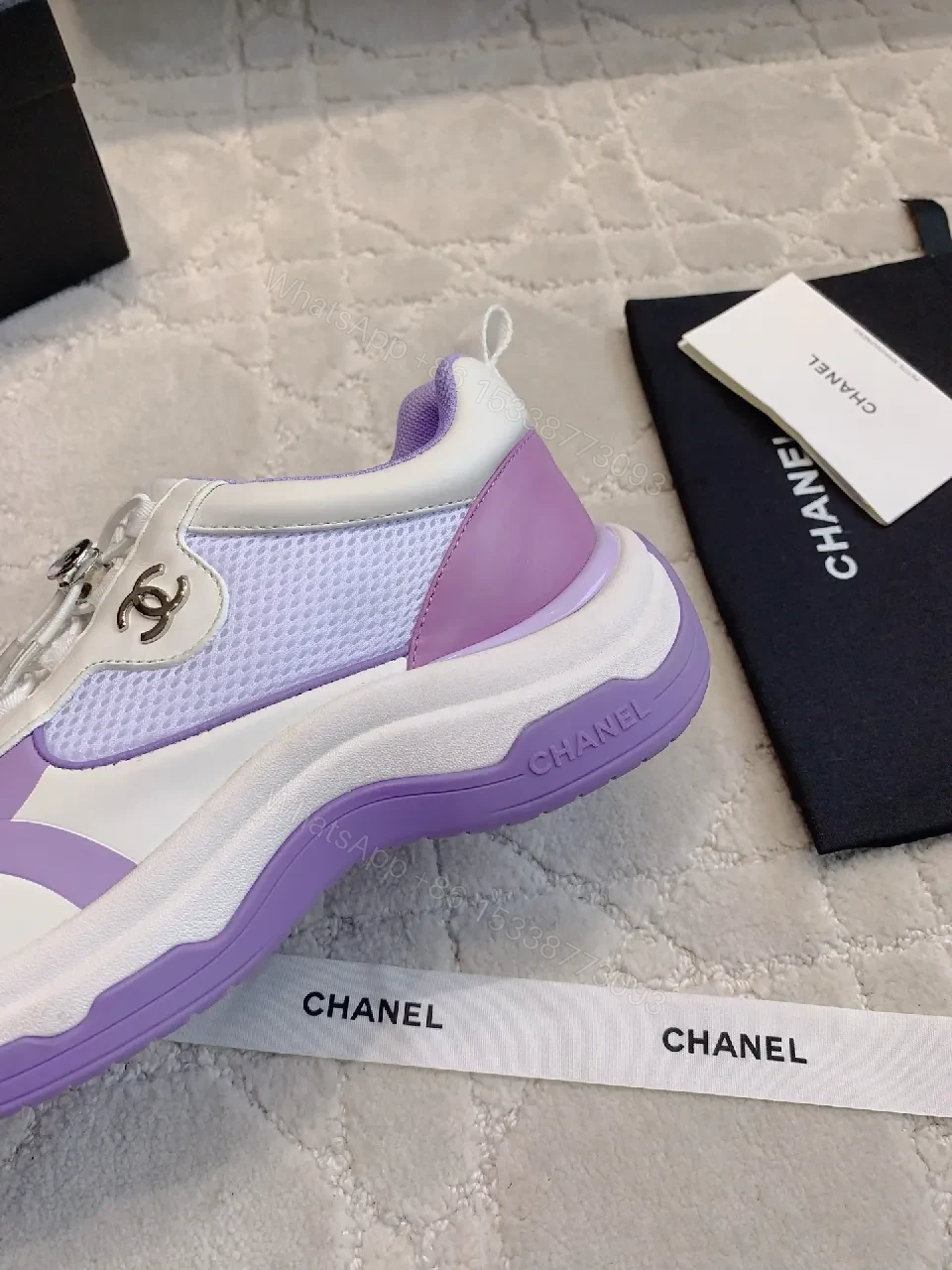 View 7 of Lilac Knit-Detail Low-Top Sneakers: Modern Luxury Comfort