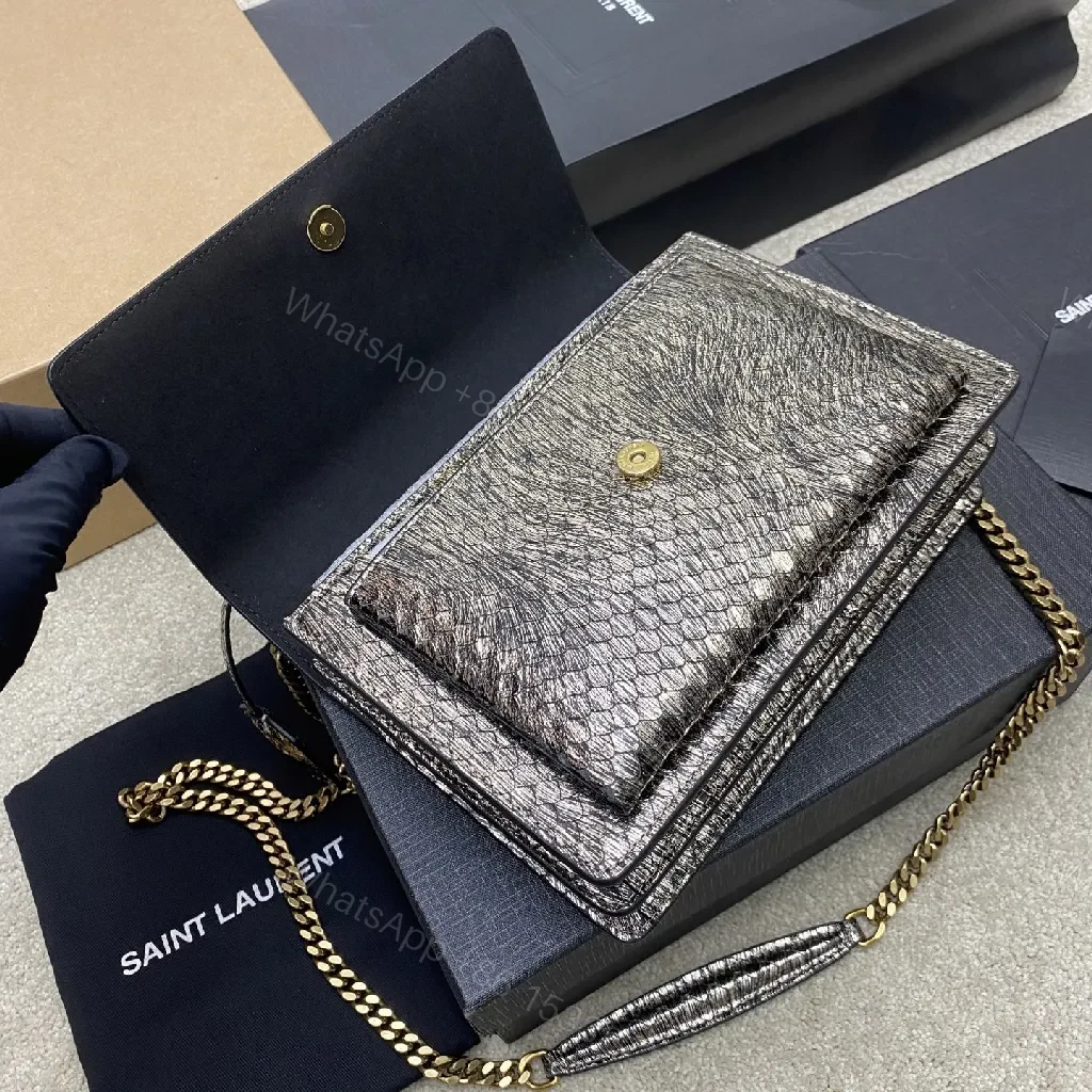 View 9 of Metallic Textured Wallet-On-Shoulder Bag with YSL Hardware