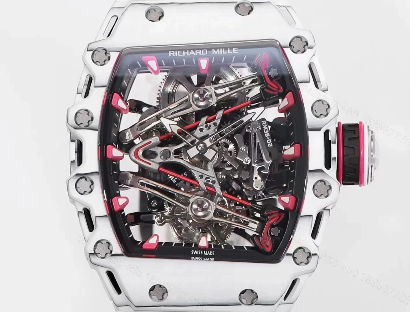 View 6 of Richard Mille RM38-02 Tourbillon Bubba Watson Watch Pink Quartz Carbon Fiber Skeleton Dial Manual Winding Movement Premium Edition RM38-02-BW-PINK-TB