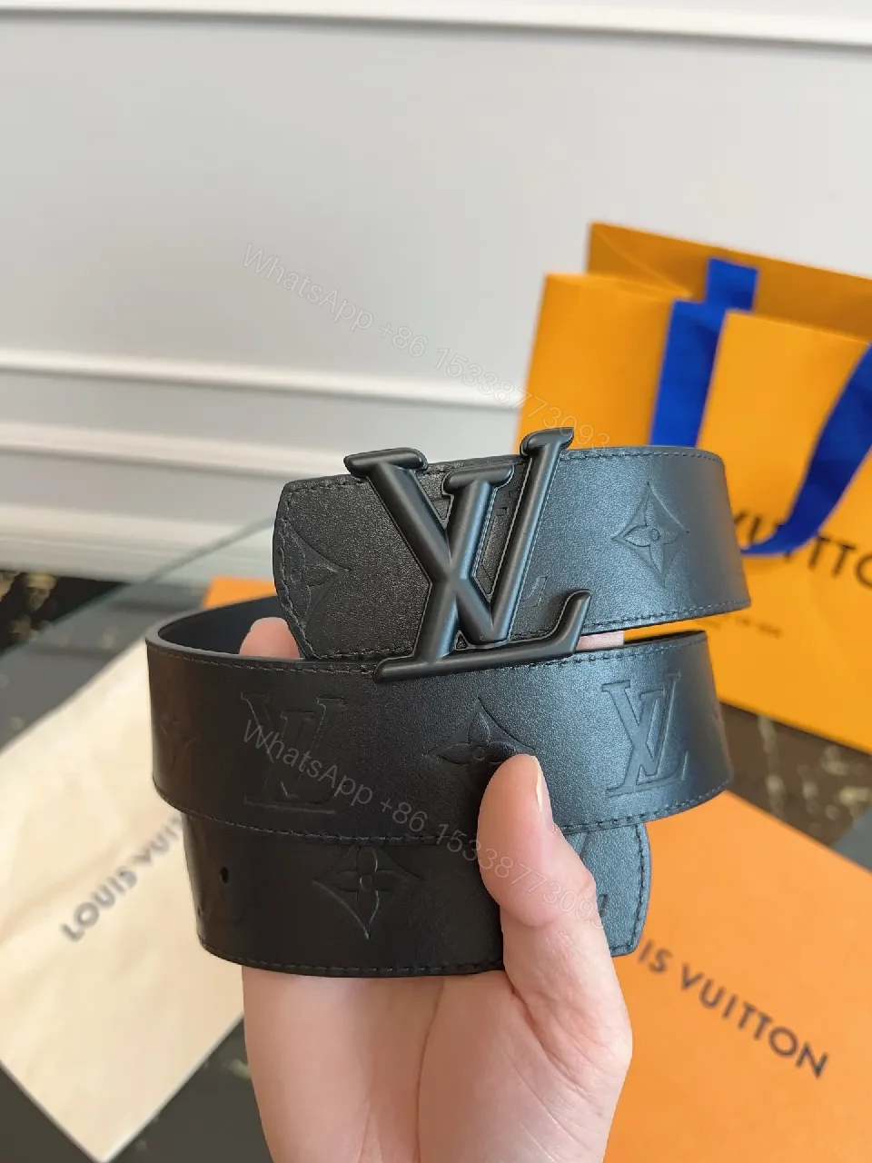 Black Monogram Belt: Signature Buckle, Full-Grain Leather — view 1