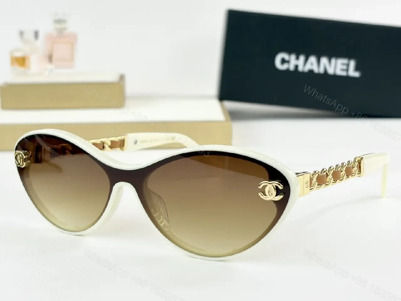 View 5 of Cat-Eye Sunglasses with Gold Detailing, Gradient UV400 Lens