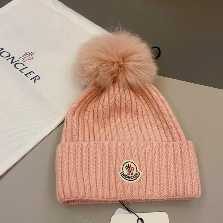 View 2 of Chic Pink Moncler Beanie with Pom-Pomâ€”All-Day Warmth