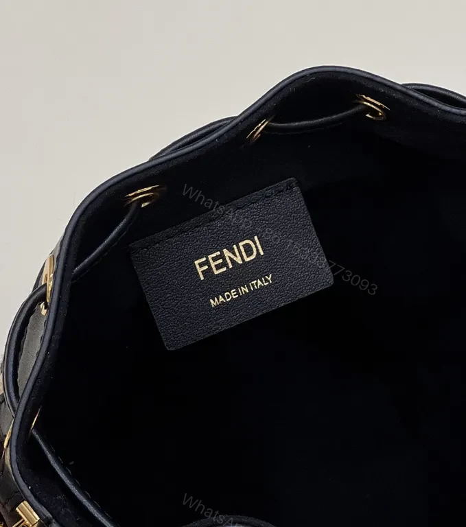 View 3 of Textured Bucket Bag with Bold Fendi Logo - Everyday Luxury Bag