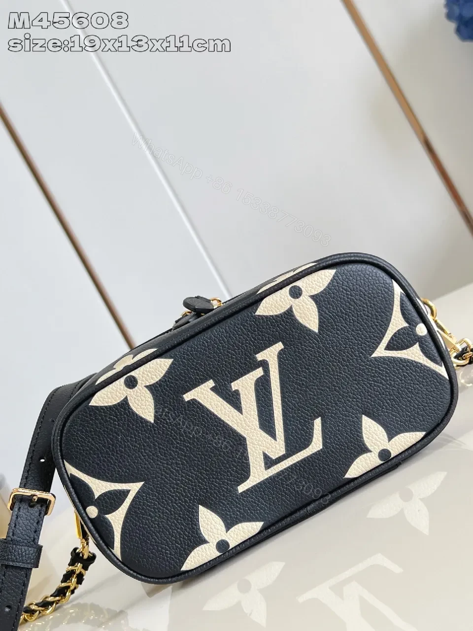 View 3 of Monogram Crossbody: Structured Pebble Leather, Gold Hardware