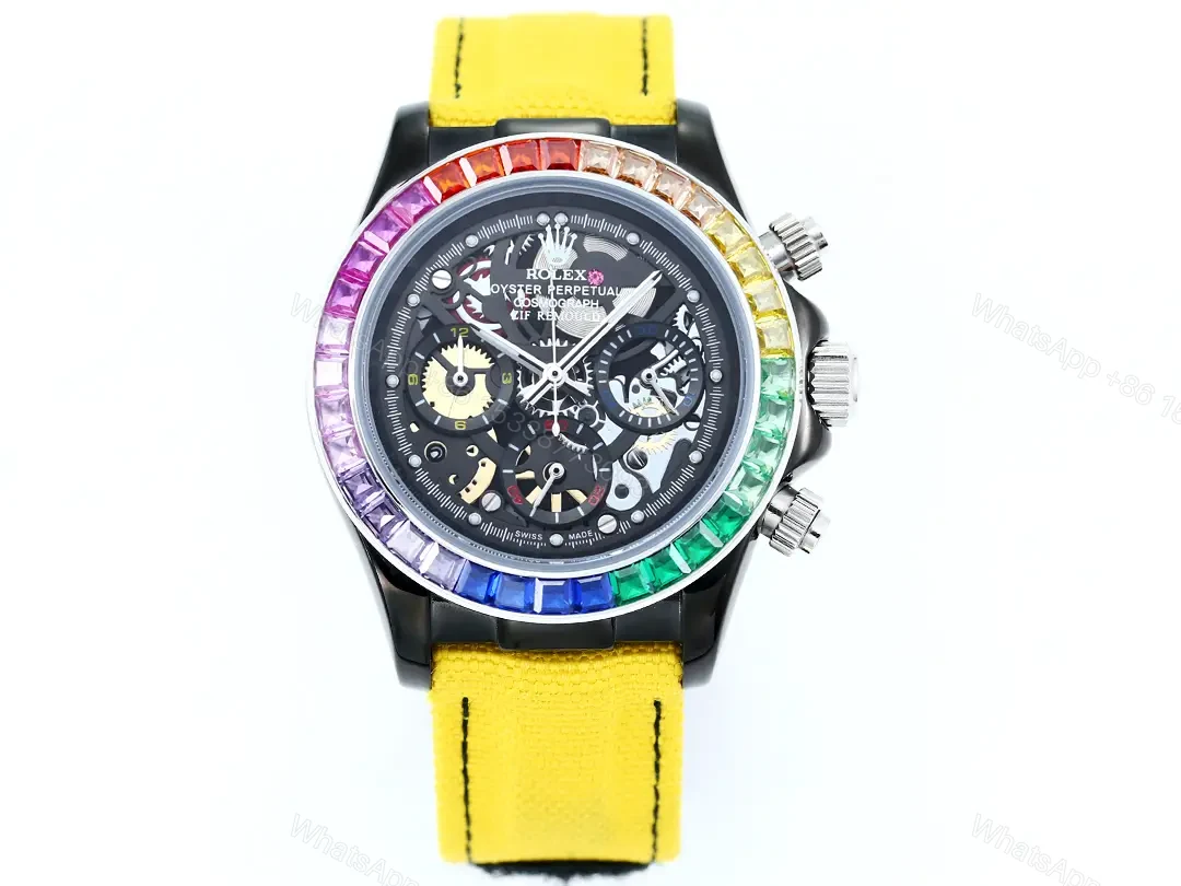 Rolex Daytona Rainbow Skeleton Yellow Strap replica 40MM Rubber Strap Edition RG-DAYTONA-RAINBOW-SKELETON-YELLOW-STRAP-40 — view 1
