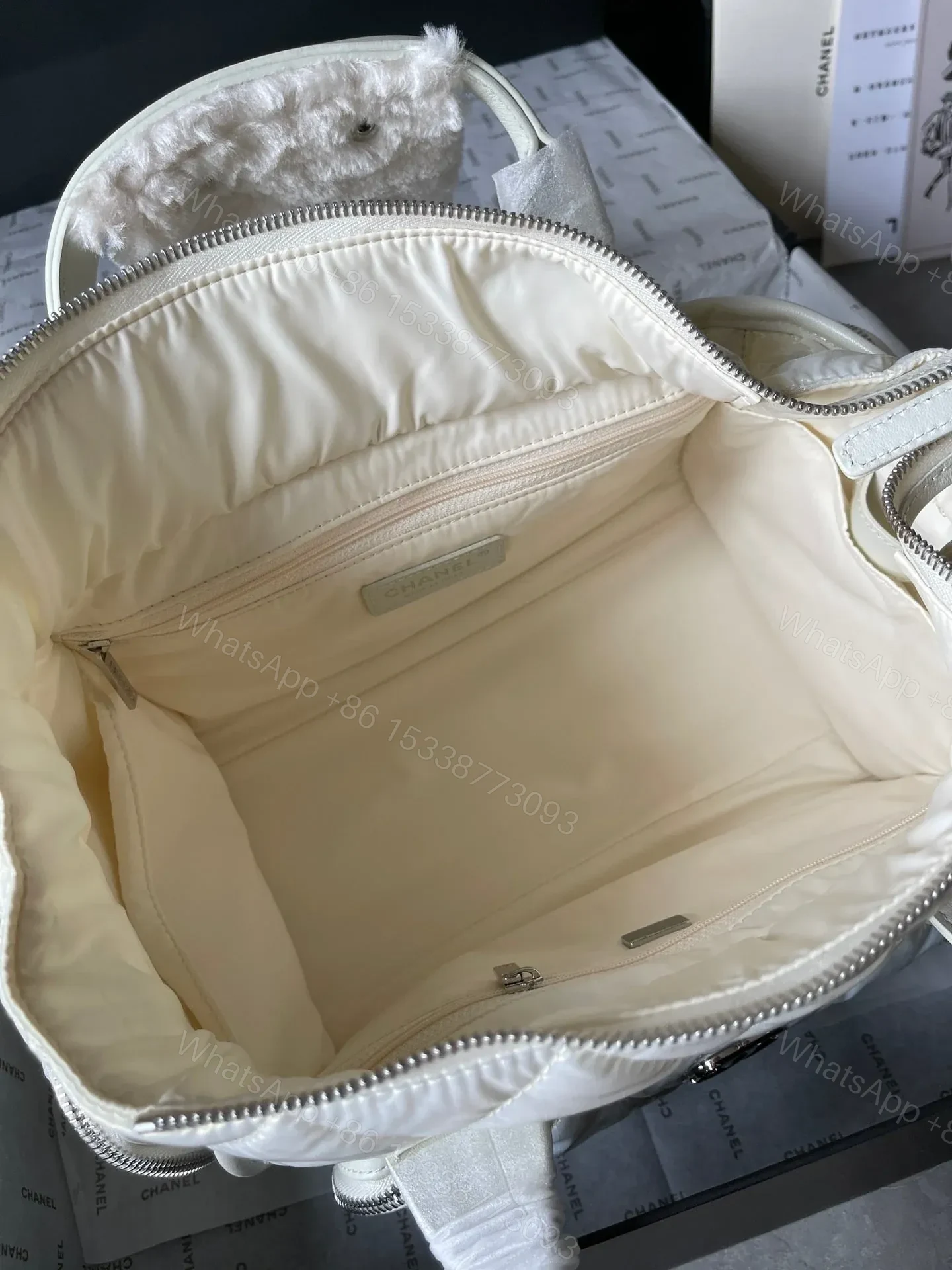 View 3 of CHANEL CC LARGE 35 BOWLING BAG IN WHITE CALFSKIN
