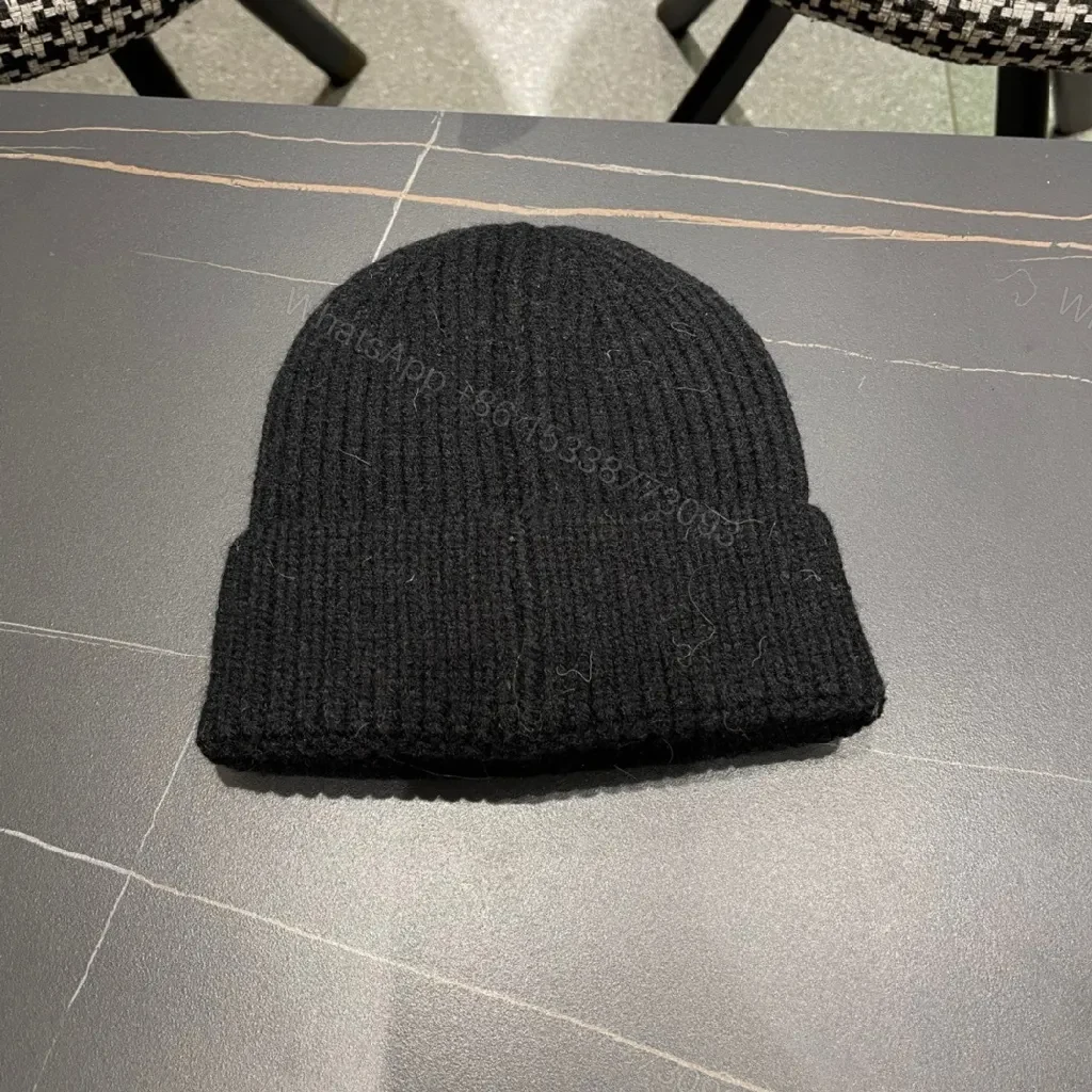 View 8 of Black Knit Beanie with Luxe Badge, Everyday Luxury, One-Size, Casual Style