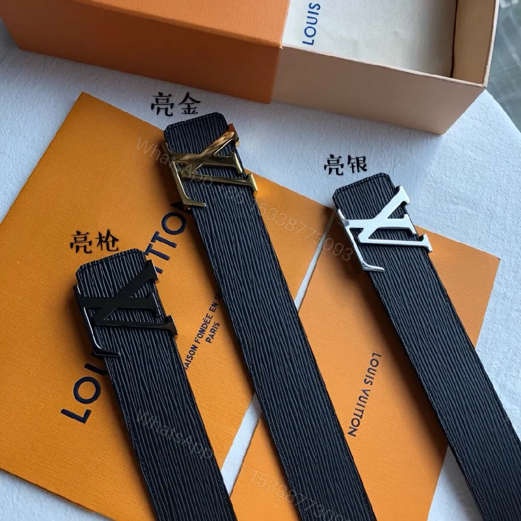 View 5 of Black Leather Belt with Signature LV-Style Buckle - Luxury Casual Belt