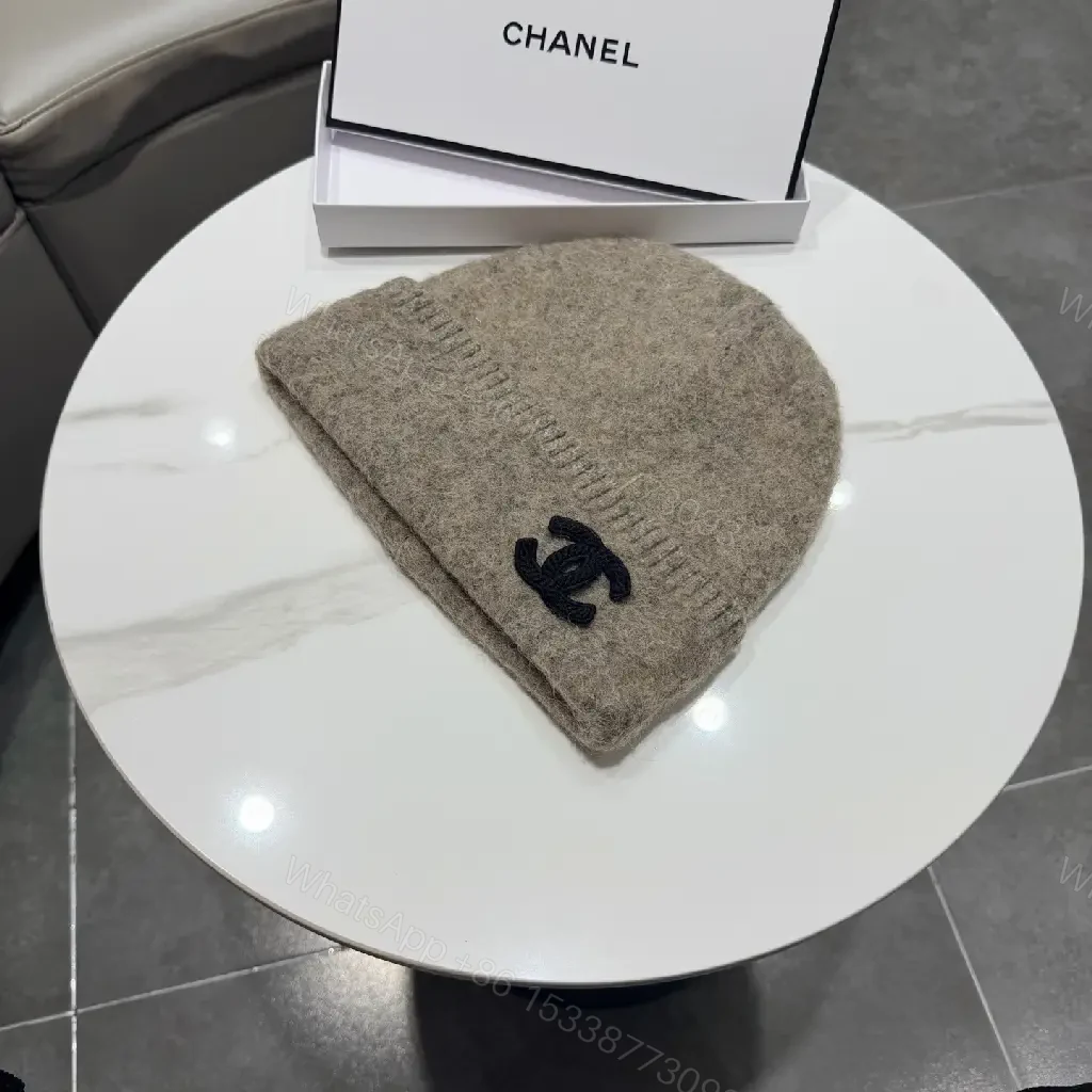 View 5 of Cozy Beanie in Taupe Knit | Luxe, Subtle Logo, Everyday Warmth