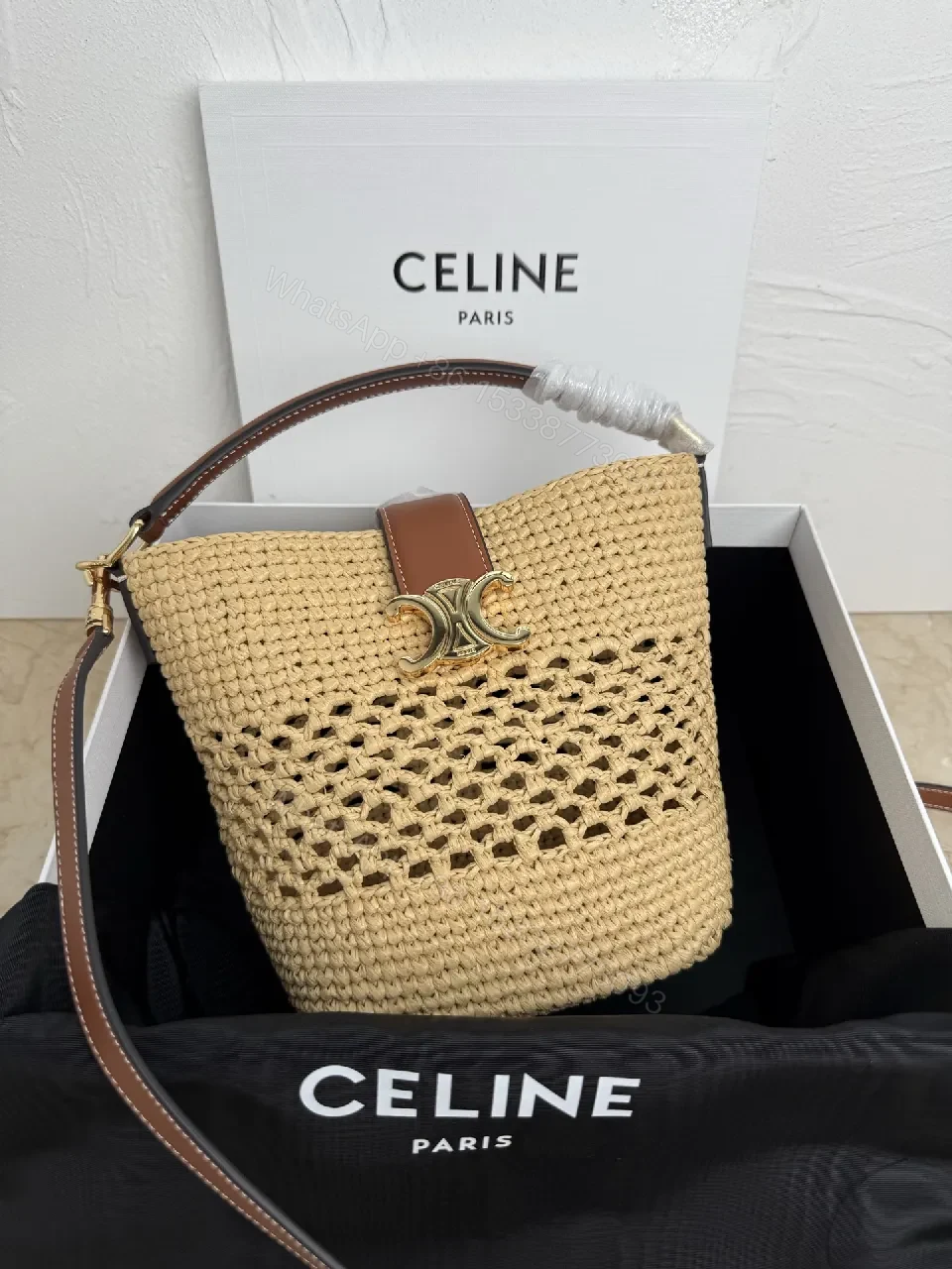 Natural Straw Woven Bag, Signature Celine Finish, Lightweight Crossbody — view 1