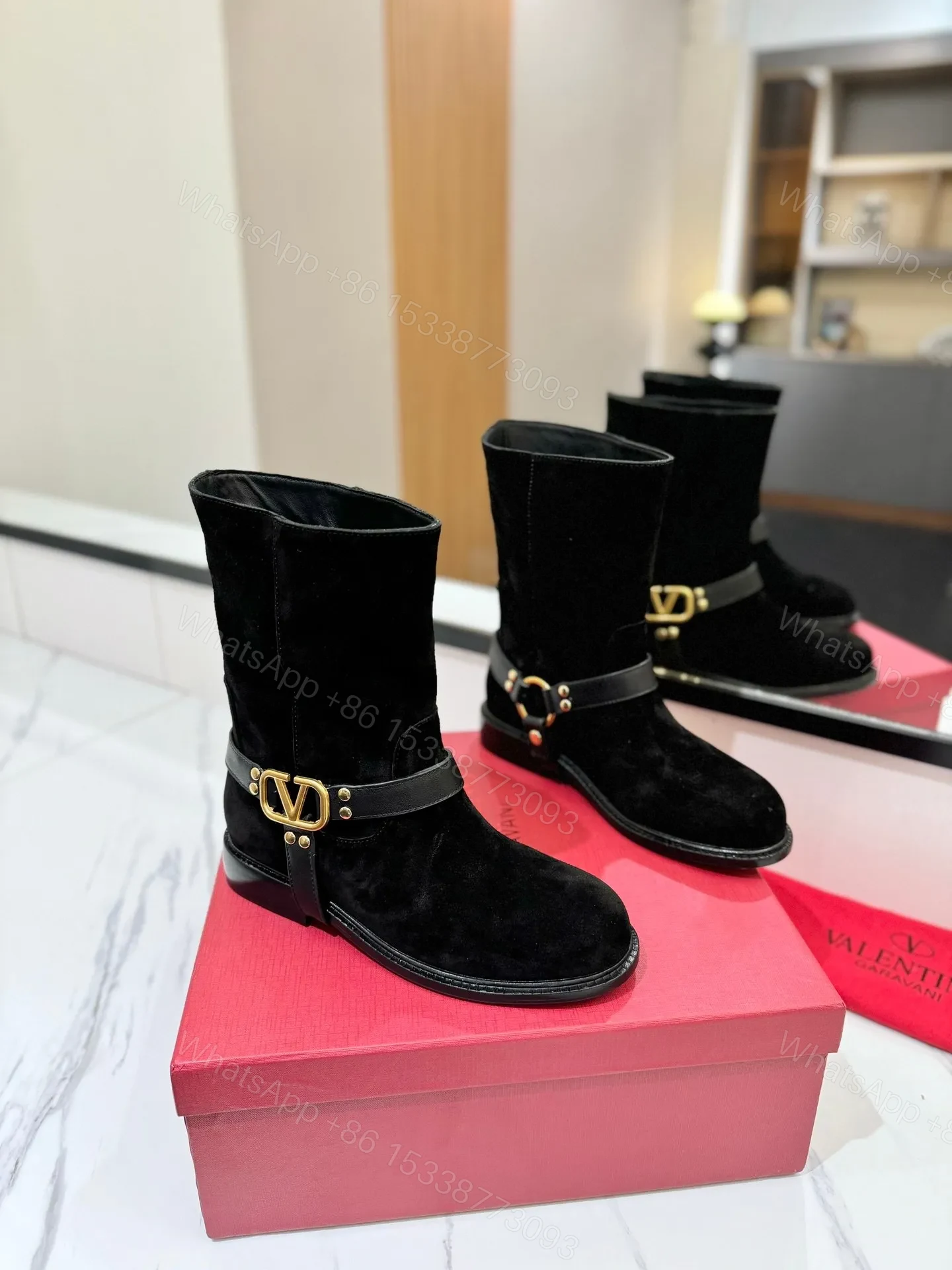 Valentino Women Black Suede Leather Strap Boots — view 1