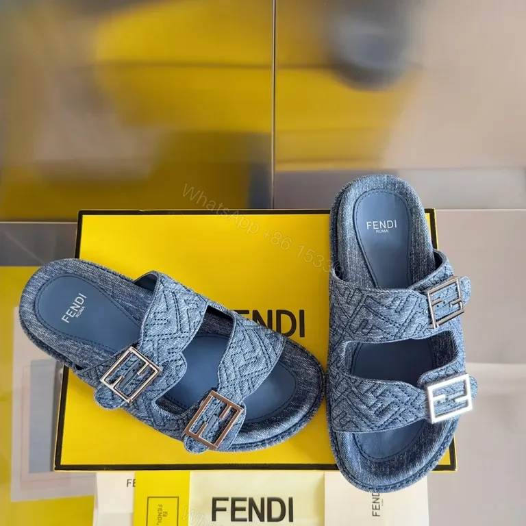View 7 of Denim-Texture Sandals with Fendi Detail â€“ Luxury Comfort Menâ€TMs