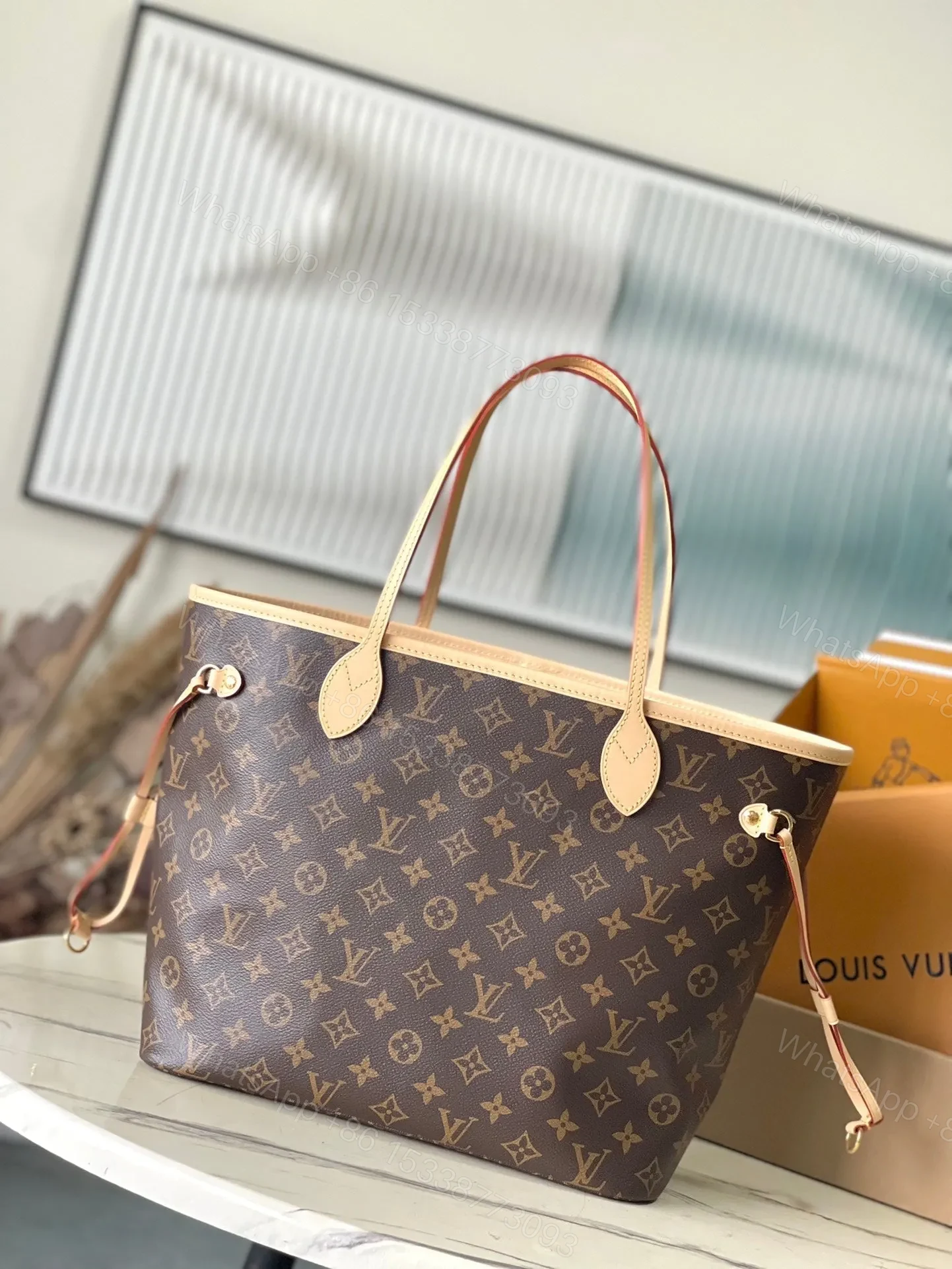 View 3 of LV NEVERFULL MM IN BROWN MONOGRAM CANVAS WITH PINK RABBIT PATCH