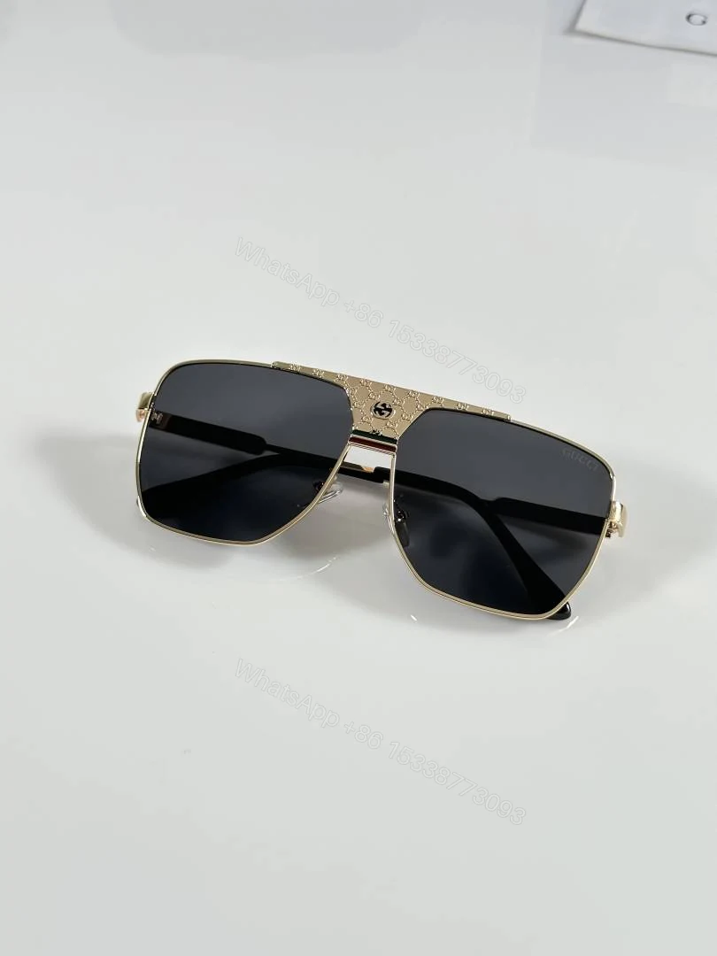 View 3 of First Copy Gucci Navigator Sunglasses Gold Frame Grey Lens